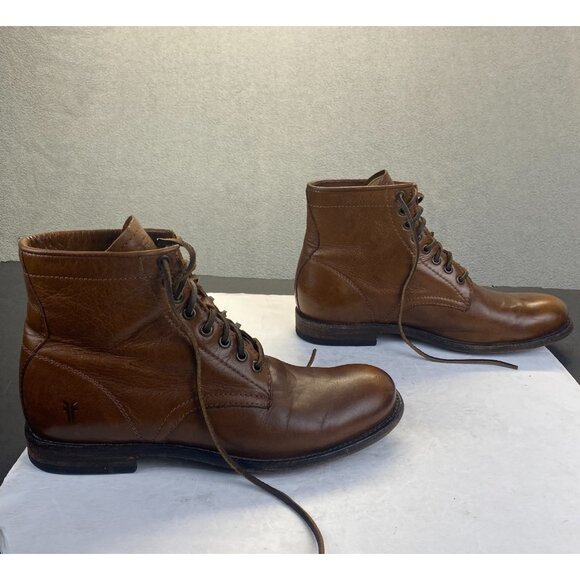 Frye Tyler Lace Up Cognac Leather Boots - Women’s Size 9D (3486070-COG) - Picture 1 of 15